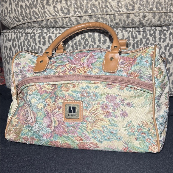 Floral Tapestry oversize Handbag top handle travel doctor style speedy shape - Picture 2 of 16